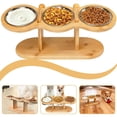 thumbnail image 2 of Elevated Cat Bowls Raised Cat Food Bowls,3 Stainless Steel Cats Bowl with 15 Comfortable Tilted Bamboo Stand for Indoor Pet,Lightweight Kitten Bowl with Smooth Edges Safe Feeding,for Cats Small Dogs, 2 of 10
