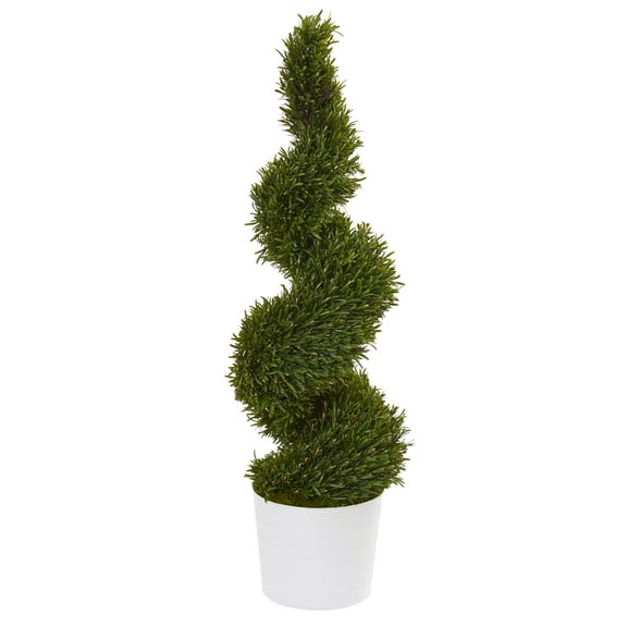 Nearly Natural 50in. Rosemary Spiral Topiary Artificial Tree in White Planter (Indoor/Outdoor)