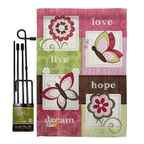 Breeze Decor BD-SH-GS-100056-IP-BO-D-US13-SB 13 x 18.5 in. Welcome Butterfly Floral Inspirational Sweet Home Impressions Decorative Vertical Double Sided Garden Flag Set with Banner Pole