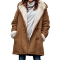 thumbnail image 3 of Women'S Fleece Collar Long Sleeve Hooded Button-Down Jacket with Pockets Brown 5XL, 3 of 7