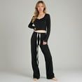 thumbnail image 2 of Lounge Women's Lace Trim Long Sleeve Lounge Top and Jogger Pants Pajama Set with Drawstring Waist - Medium, Black, 2 of 7