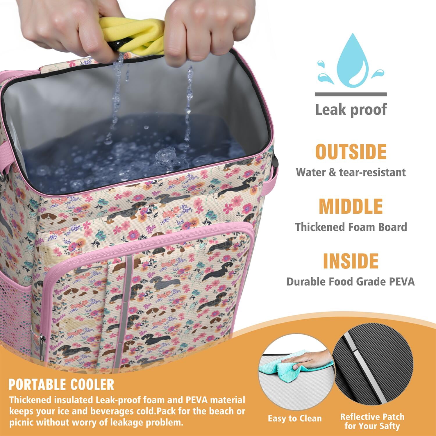 Travel Cooler Bag - Dachshund and Flower Camping Beer Cooler Backpack with Bottle Opener- Waterproof Insulated Picnic Backpacks - Cooler Bag for Beach