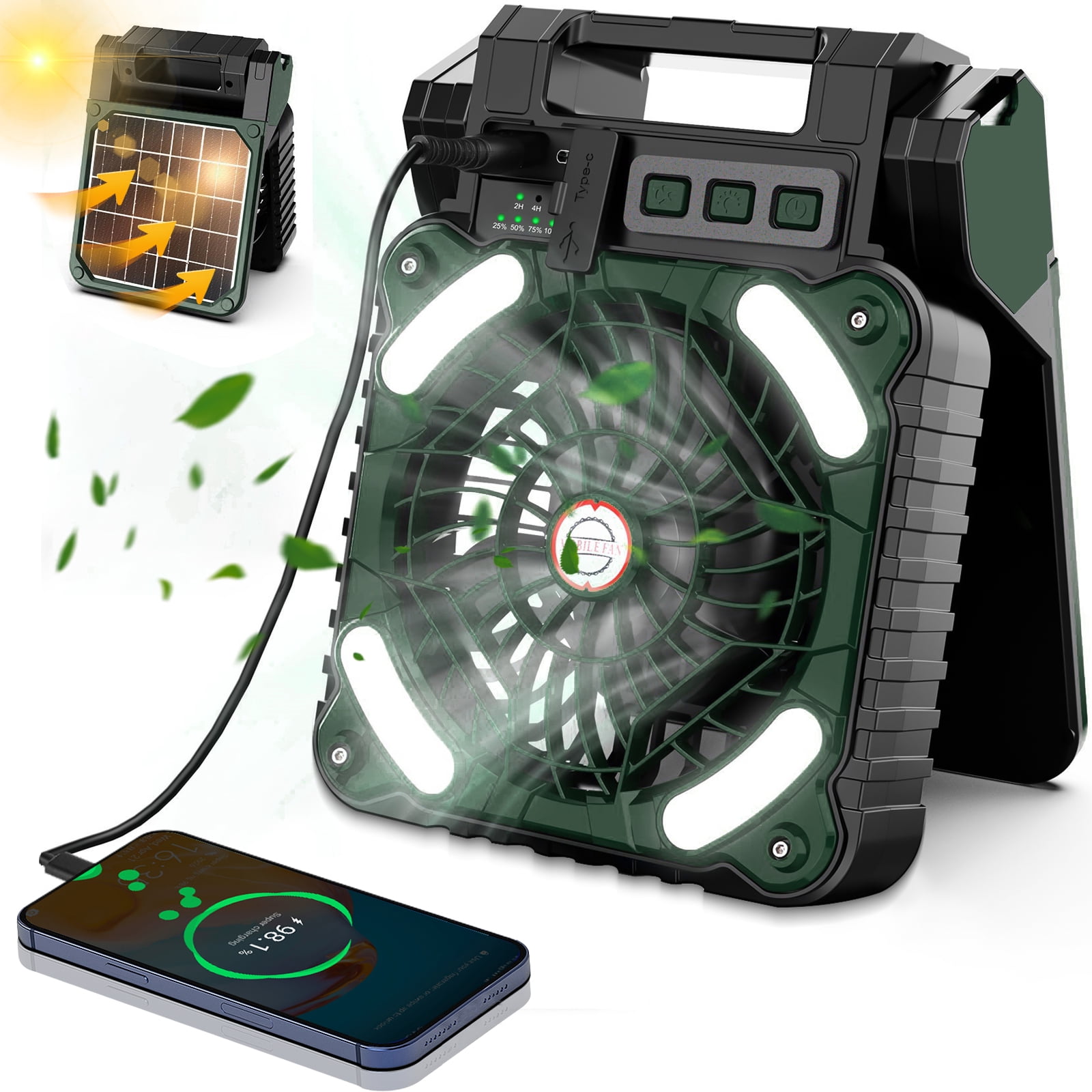 Rechargeable Camping Fan with LED Lantern, 10400mAh Portable Battery Operated Oscillating Fan for Tent, Table Fan for Picnic Fishing Travel Office,Black