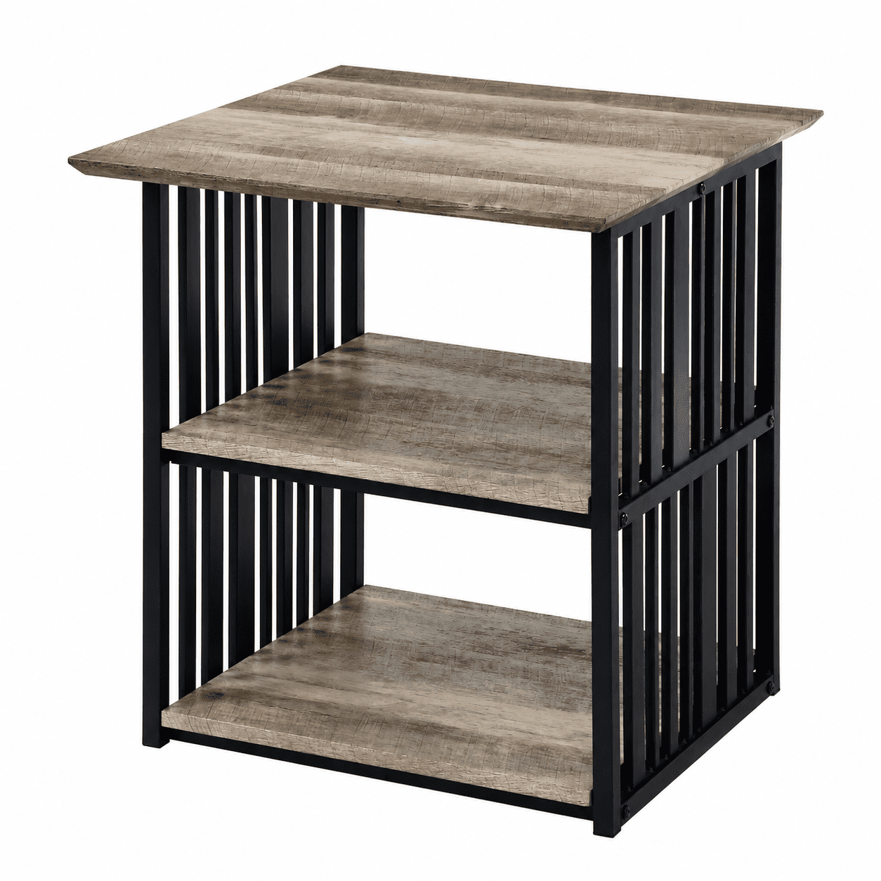 Nightstand Antique Oak & Black Composite Wood Metal Industrial Bedside Table 22"W x 22"D x 23"H