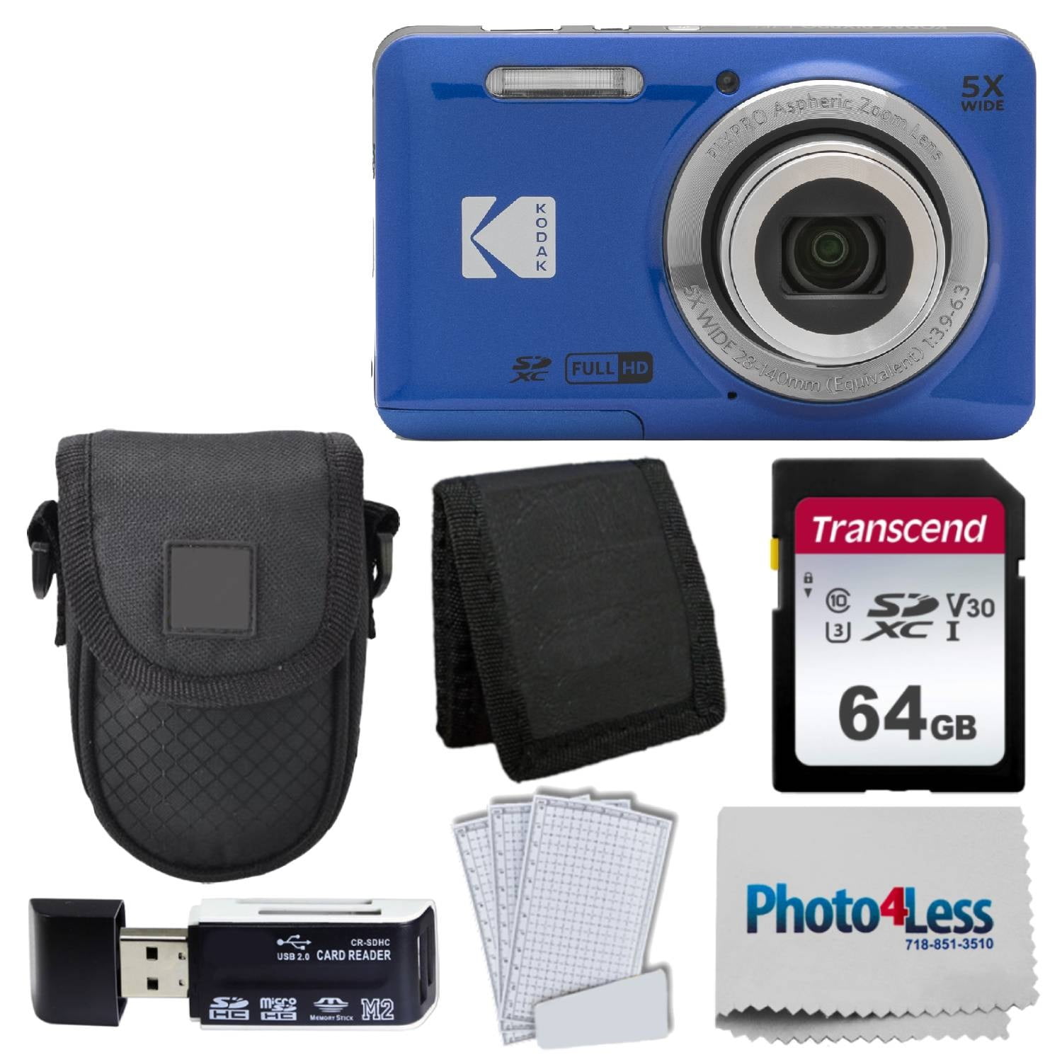 Kodak PIXPRO FZ55 Easy Bundle Camera, Red, with 64GB SD Card, Case