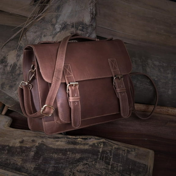 Leather Tablet Bag - Vintage Fashion 13 Inch Handmade Genuine Leather Laptop Messenger Briefcase