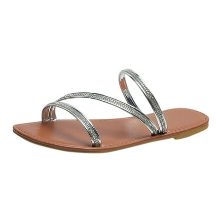 

Women Large Size Summer Rhinestone Flat Flip Roman Sandals Slipper Shoe