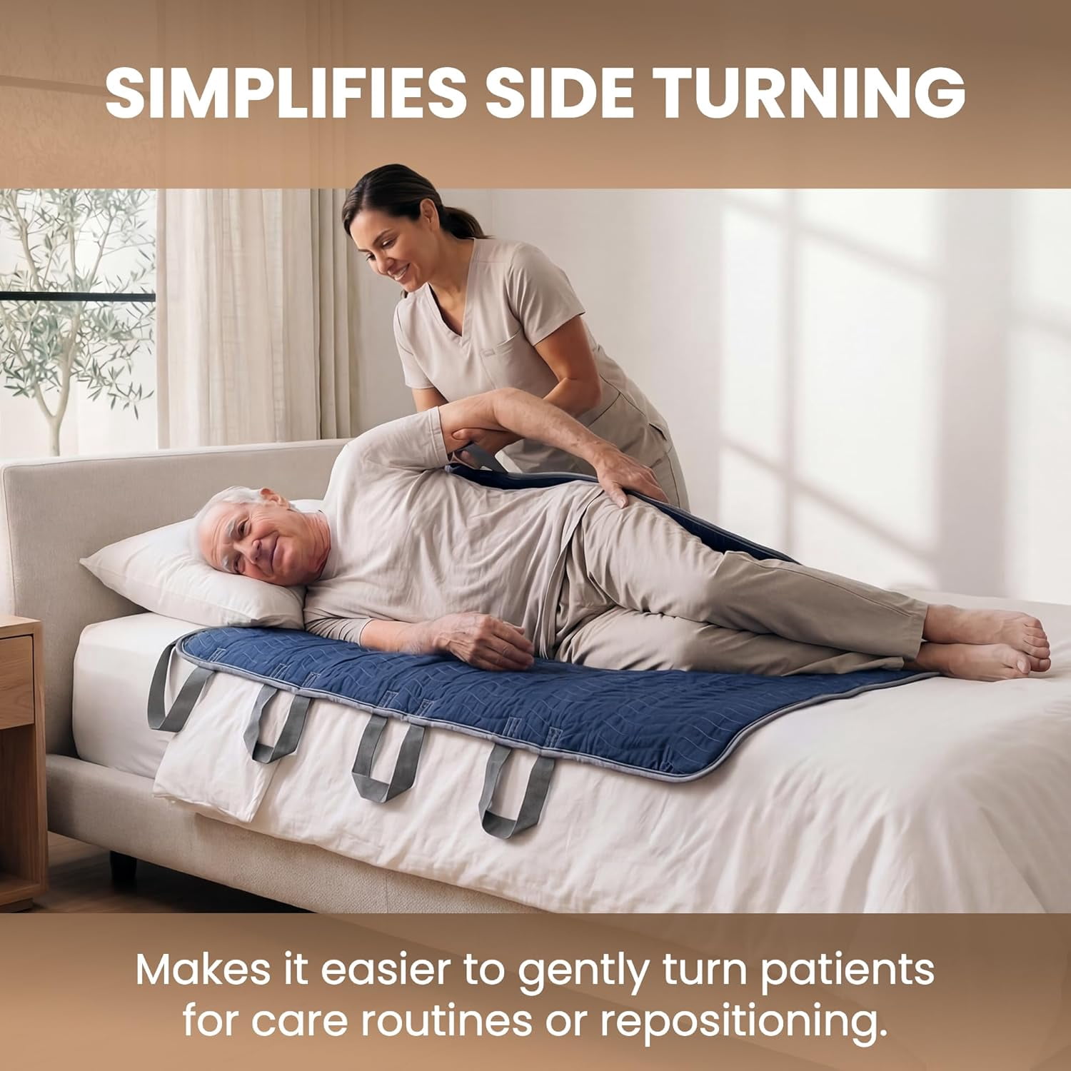 Teal Elite Washable Positioning Bed Pad with 8 Reinforced Handles – 34"x52" Waterproof, Quick-Dry, Absorbent Underpad for Elderly Care, Turning, Lifting & Incontinence Protection (Navy)