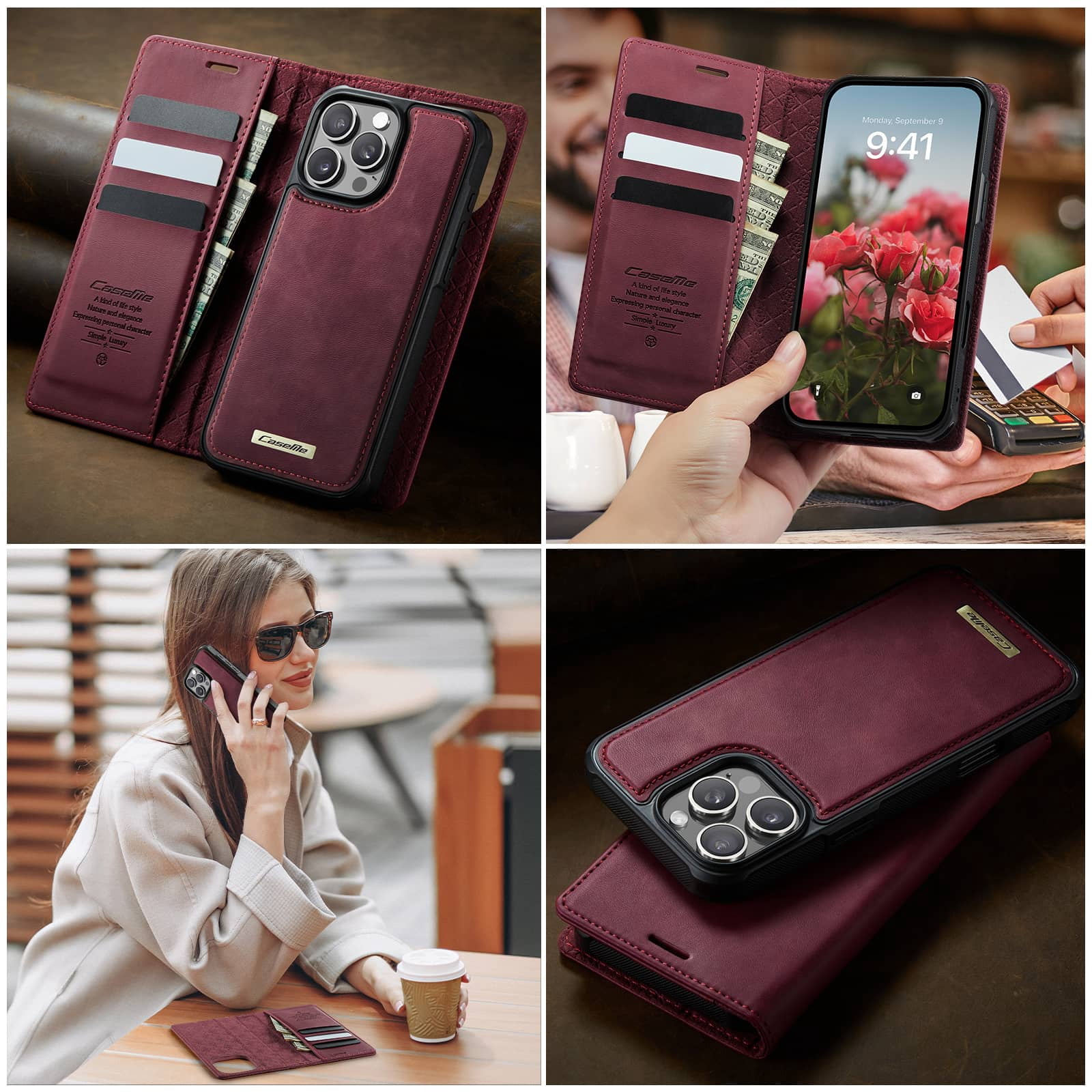 Magnetic 2 in 1 Magsafe Detachable Wallet Case for iPhone 16 Pro Max with Card Holder Women Men, Retro PU Leather【RFID Blocking】Kickstand Shockproof Cover