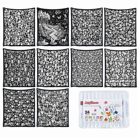 Coloring Blanket with 24 Colors Markers, Color Your Own Blanket for Adults - Washable Cozy Blankets Kit for Everyday Use & Home Decor 50" x 60"