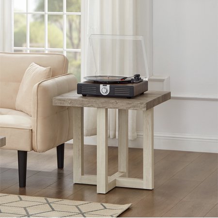 Roundhill Furniture Luno Contemporary End Table Weathered Gray and Beige