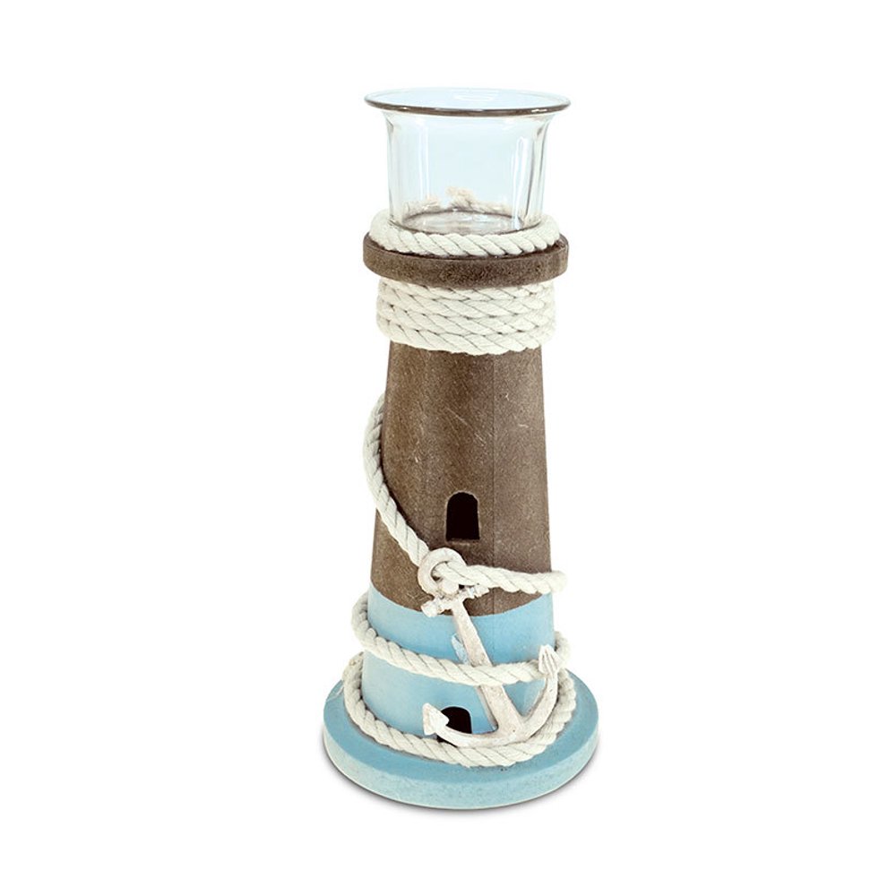 Puzzled Evian Large Wooden Lighthouse Tea Light Candle Holder, 8.75