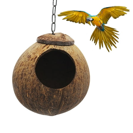CACAGOO Coconut Bird Hut with Opening Coco Shell Bird House for Small to Medium Birds Nesting House for Cage Patio with Hanging Loop