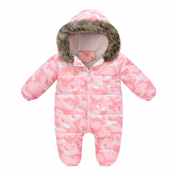 Baby Vintage Hooded Snowsuit Romper Fleece Lined Outwear Winter Warm Onesie Jumpsuit Infant Toddler Boys Kids Jackets Pink 3-4 Years