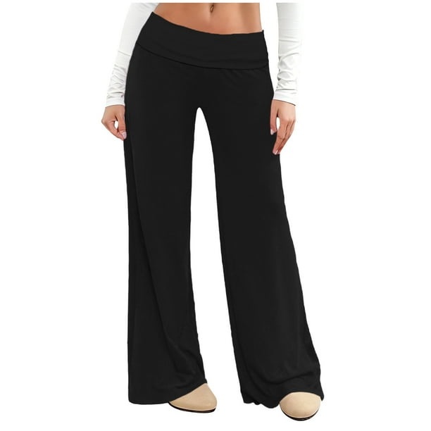 Amzcrzy Pantalones Palazzo Mujer Anchos Cintura Alta Cómodos Holgados Elegantes Casuales Verano Playa Ligeros Sin Costura Delantera Suaves Elásticos Con Bolsillos Tallas S-2XL Negro
