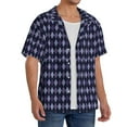 thumbnail image 2 of Sikiie Purple and Blue Squares Men's Wrinkle Free Untucked Cuban Shirt Business Casual Button Down Shirts Short Sleeve ShirtLarge, 2 of 5