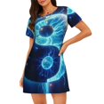 thumbnail image 1 of Balery Blue Yin And Yang Camisón de manga corta con cuello redondo para mujer, cómodo y elegante., 1 of 6