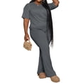 thumbnail image 6 of Womens Plus Size Sets 2 Piece Outfits Casual Short Sleeve Top and Flare Pants Tracksuit Gray 4XL, 6 of 7