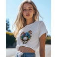 thumbnail image 4 of T Shirts for Women Short Sleeve Cotton Crewneck T-Shirt, Skull Blue Flower Cartoon Leaf Tee Tops Casual Basic T-Shirts, XS-5XL White XXL, 4 of 7