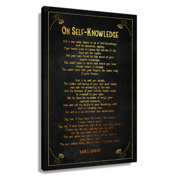 On Self-knowledge Poem Wall Decor Kahlil Gibran Quote Wall Art Poetry Poster Living Room Giclee Printing Canvas Artwork for Office Vertical Picture Framed 16×24 in