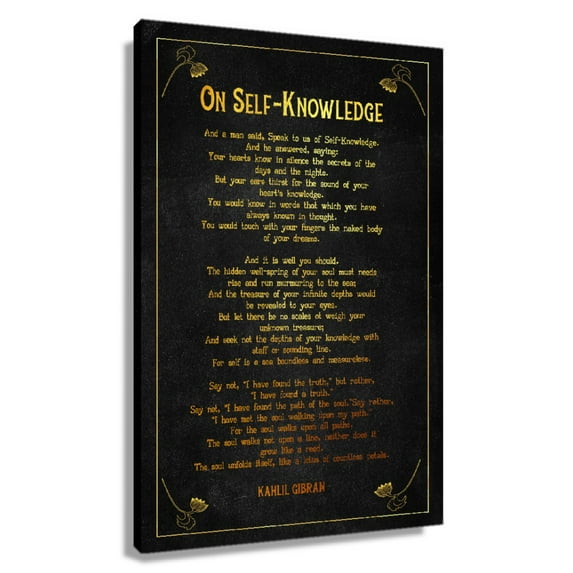 On Self-knowledge Poem Wall Decor Kahlil Gibran Quote Wall Art Poetry Poster Living Room Giclee Printing Canvas Artwork for Office Vertical Picture Unframed 16×24 in