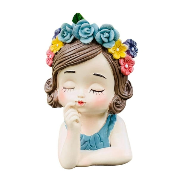 Maceta de niña, florero, escultura, regalo vívido, decorativo, lindo organizador de plantas Abrigo azul