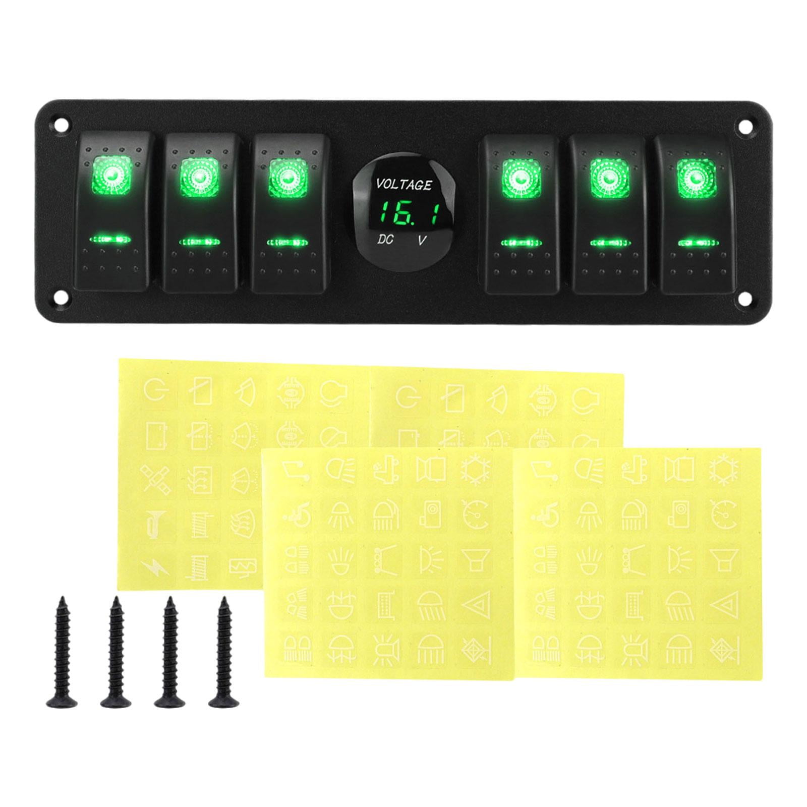 6 Gang Rocker Switch Panel Voltages Display Pre Wired Waterproof Construction for Trucks Marine Vehicles Cars