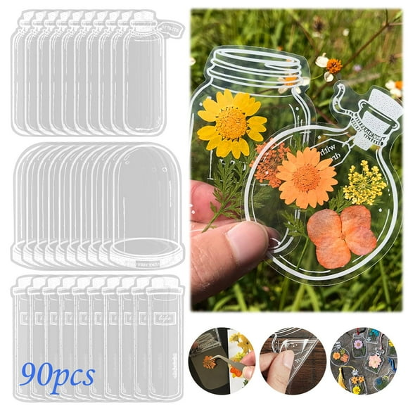 Transparent Dried Flower Bookmarks Set 90 PCS | Real Pressed Flower Bookmark Bulk Pack | Clear Botanical Page Markers | Elegant Book Accessories | Nature Lover Gift | DIY Glassware Stickers | Unique