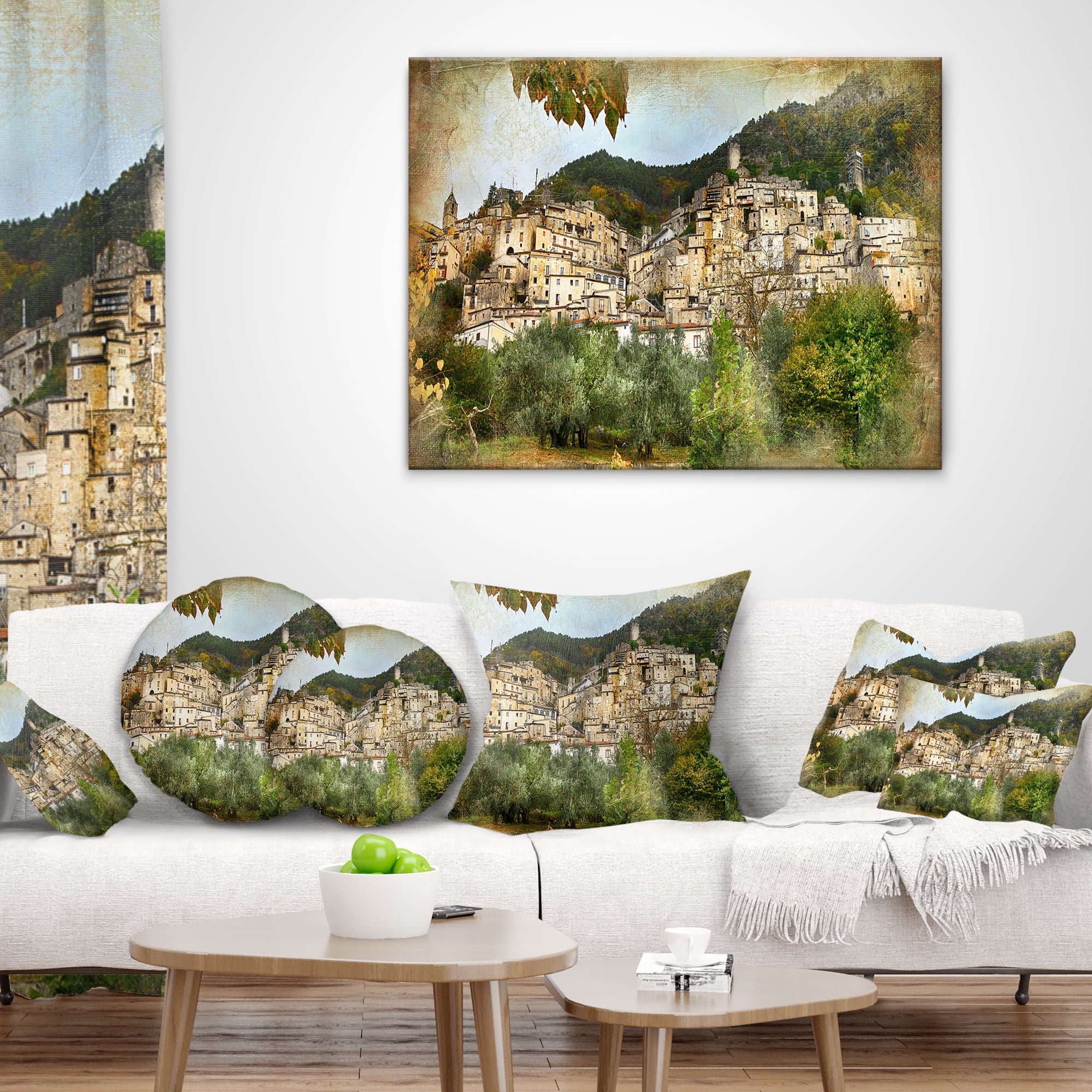 Designart Old Italian Villages - Landscape Photography Throw Pillow - 18x18