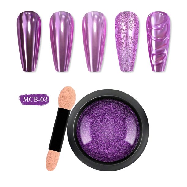 XWSHYW Polvo de Uñas Espejo de Alta Densidad Pintado Enlatado con Bordes En Forma de Gancho y Uñas Súper Brillantes de 0,5 G