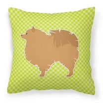 Carolines Treasures BB3842PW1414 Pomeranian Checkerboard Green Fabric Decorative Pillow