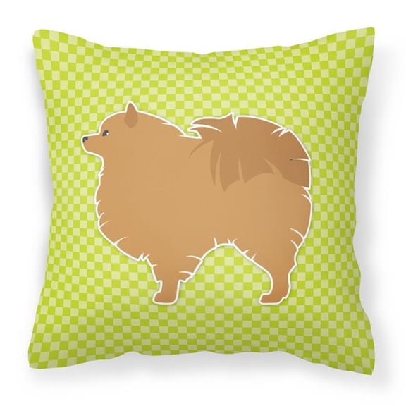 Carolines Treasures BB3842PW1414 Pomeranian Checkerboard Green Fabric Decorative Pillow