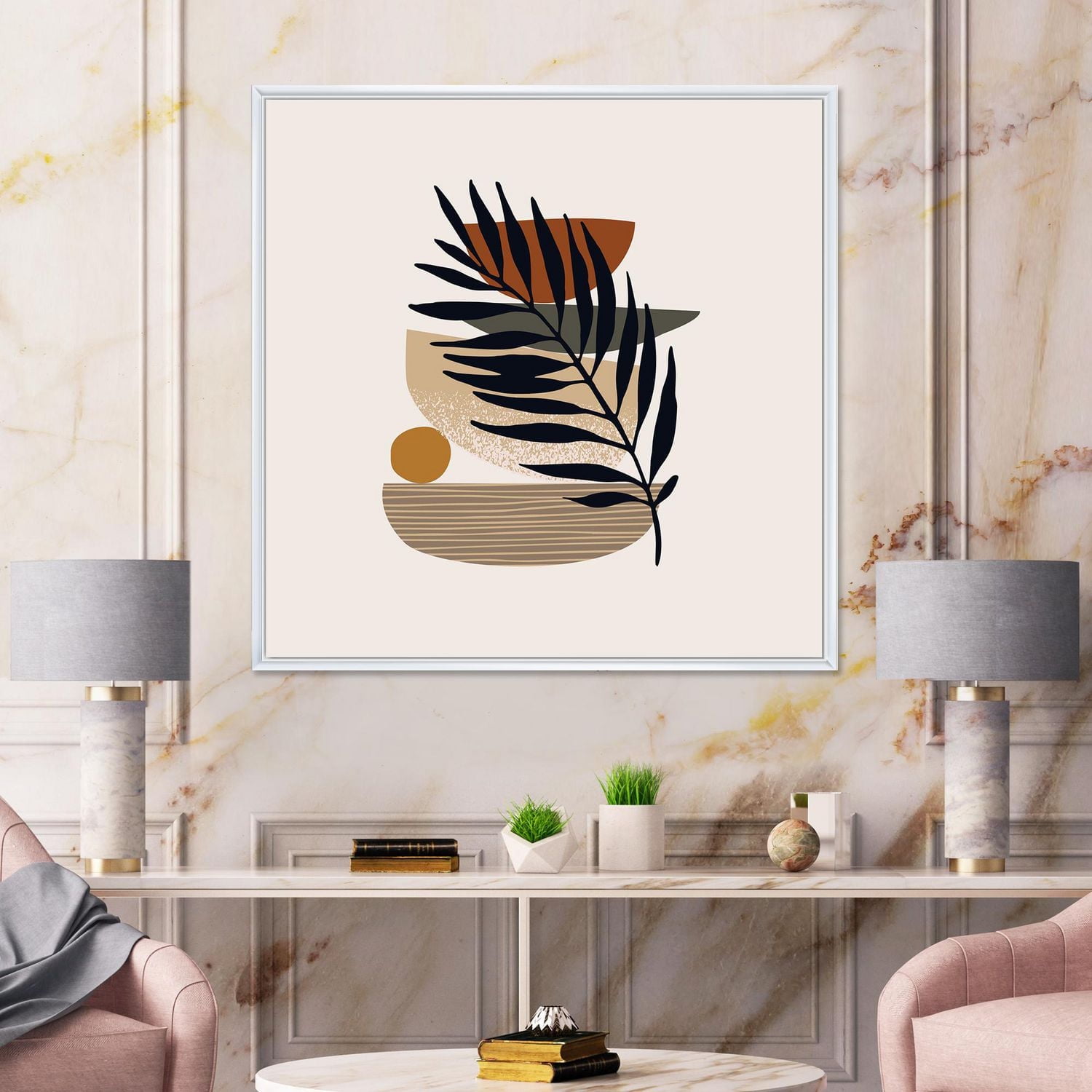 Designart Silhouettes et formes de feuilles tropicales IV ART MURAL À CADRE FLOTTÉ