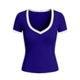 thumbnail image 5 of Posijego Womens Going out T Shirts Short Sleeve V Neck Ribbed Knit Tops Slim Basic Tees Summer Causal Shirts, 5 of 6
