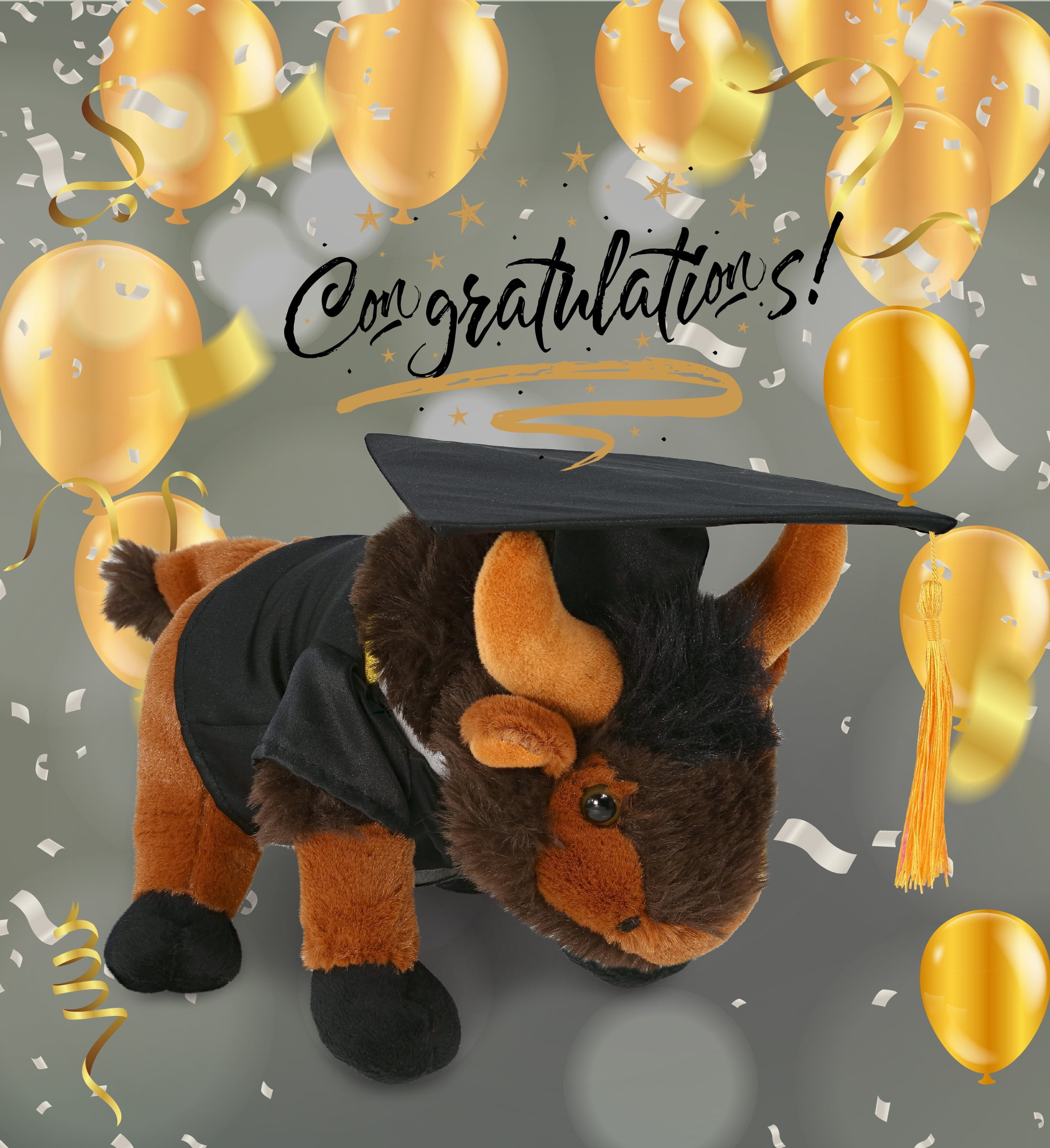 DolliBu Wild Small Buffalo Graduation Plush Toy - Super Soft Graduation Stuffed Animal Dress Up with Gown and Cap with Tassel Outfit - Reward Celebration Grad Gift - 9.5 Inches