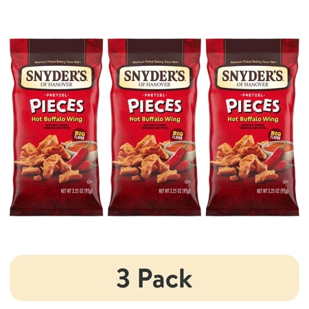 (3 pack) Snyder's of Hanover Hot Buffalo Wing Flavored Pretzel Pieces, 3.25 oz