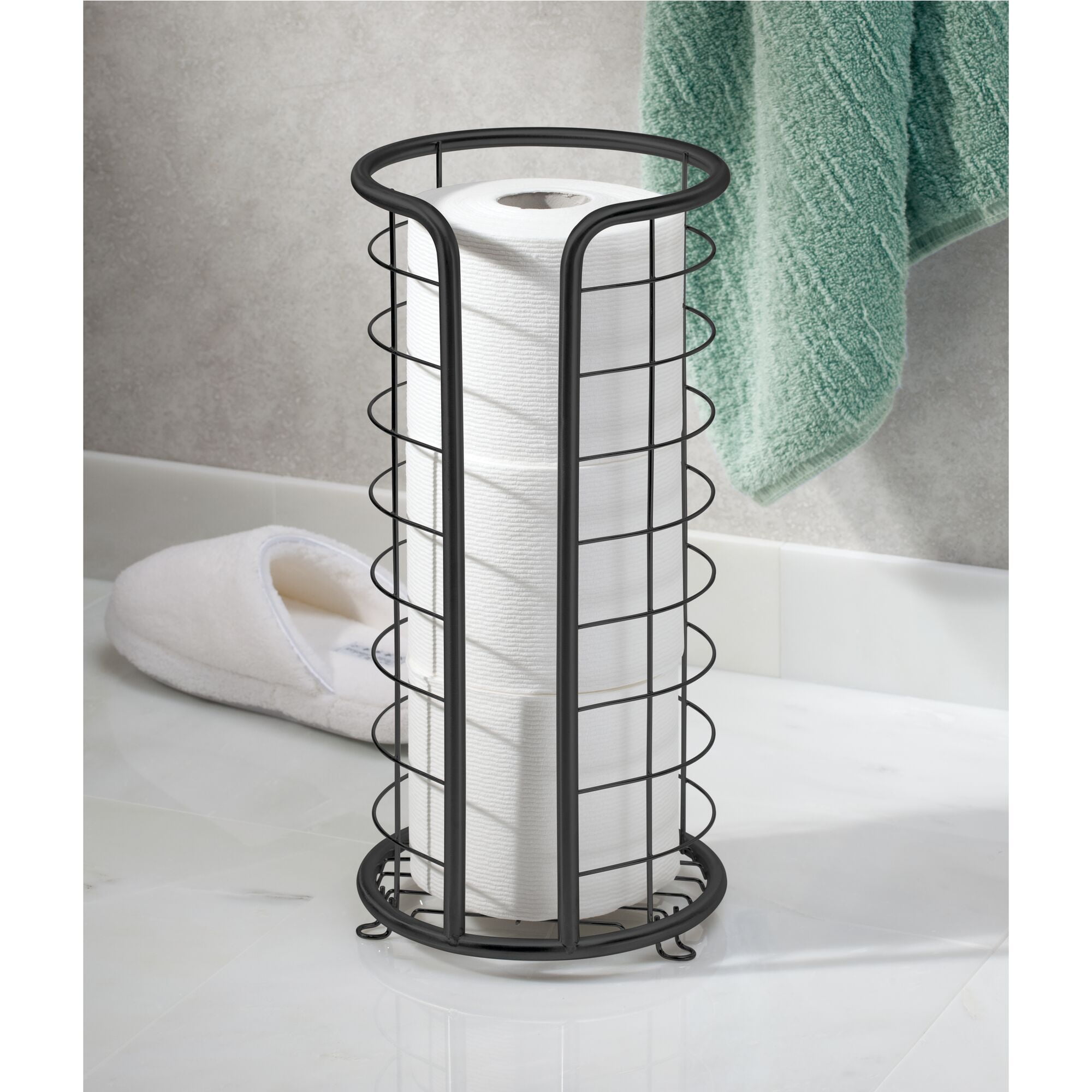 mDesign Metal Toilet Paper Holder - Freestanding 3 Roll Reserve - Matte Black