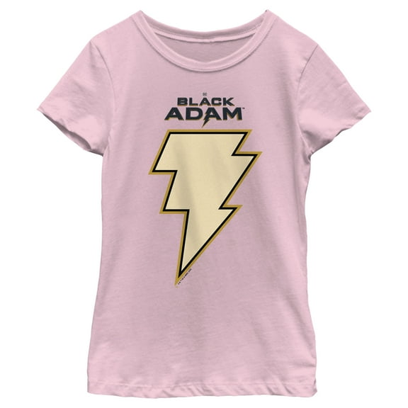 Girl's Black Adam Yellow Lightning Bolt Graphic Tee Light Pink Large