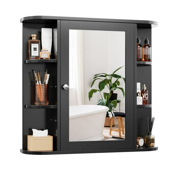 Walsunny Bathroom Medicine Cabinet Wall-Mounted Floor-Standing Storage Cabinet with Mirror Doors,Black