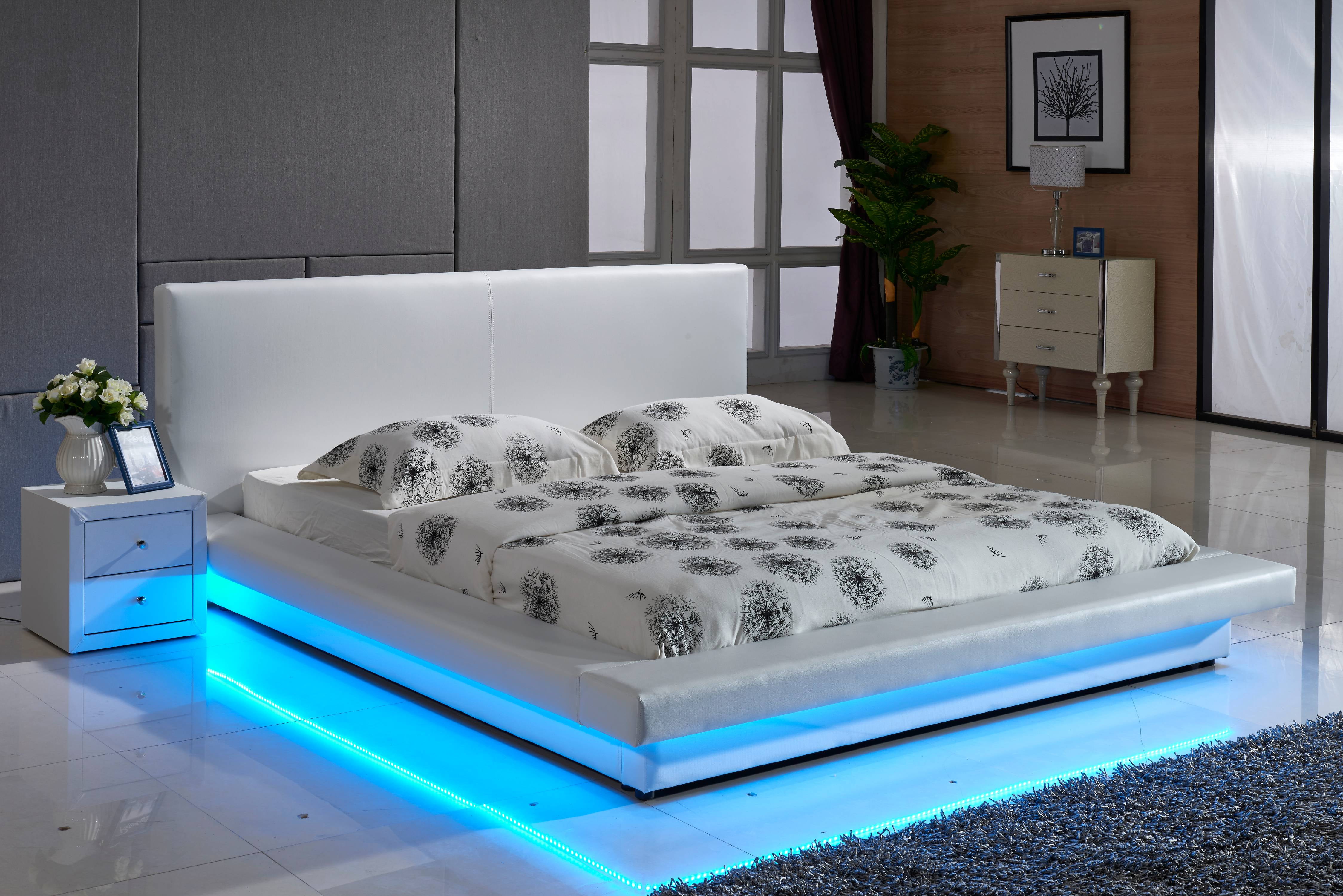 US Pride Furniture Faux Leather Platform Bed with LED Lights - Walmart.com