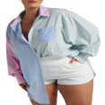 thumbnail image 2 of POINTERTECK Ensemble Deux Pièces d'Été pour Femmes Chemise Rayée à Manches Longues et Shorts, 2 of 5