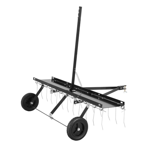 Lawn Dethatcher Rake Tow Behind 48-inch – 24 Steel Tines, ATV/Mower Tow-Behind Dethatcher, Grass Rake for Thatch Removal with Easy Lift Handle (Farm, Garden, Yard)
