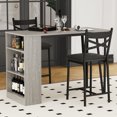 thumbnail image 4 of Dining Table Set for 2 with Drop Leaf, High Top Kitchen Bar Table with 3 Tier Storage Shelves & 2 Stool, Wood Bar Height Dining Room Set for Small Space Dinner Pub Breakfast Brunch, 4 of 7