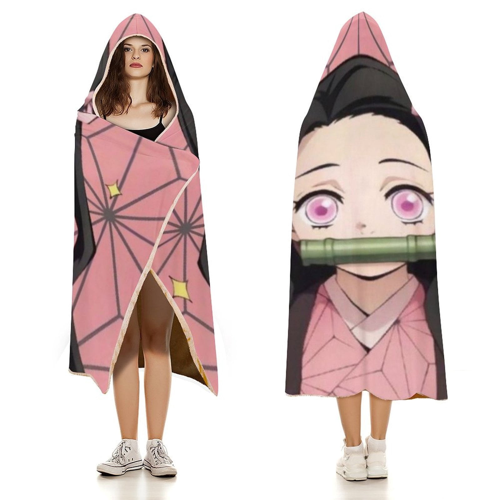 Kamado Nezuko Wearable Blanket Cloak Arctic Velvet Hooded Blanket Soft Fuzzy Hoodie Blanket Cape for Adults Kids 50"x60"