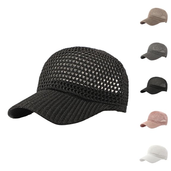 Knit Mesh Baseball Cap for Women Summer Yarn Trucker Hats Breathable Adjustable Foldable Sun Hat for Travel