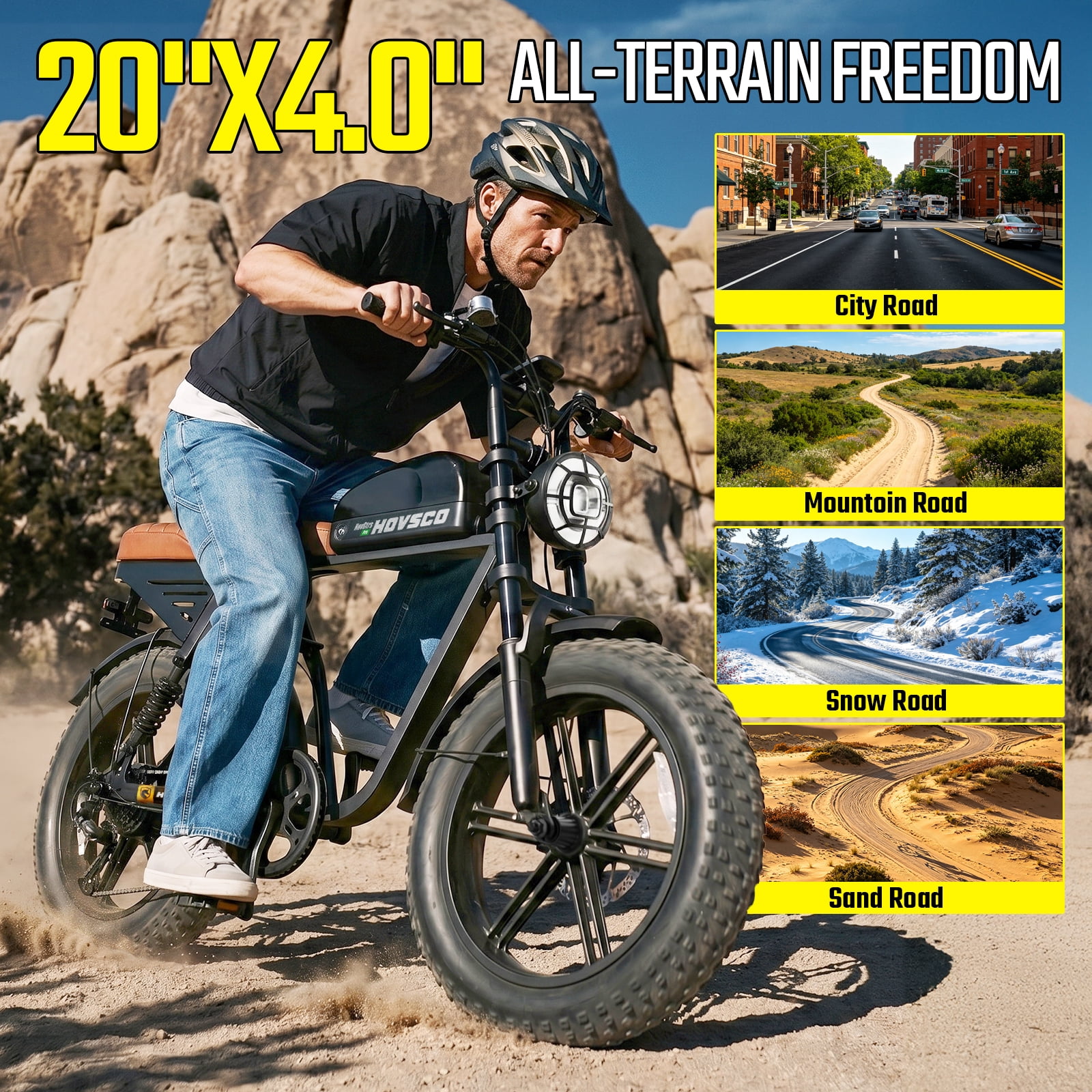 HOVSCO Electric Bike for Adults, 750W Motor, 48V 25AH 7-Speed E-Bike, 20'' Fat Tire E-Mountain Bike, Full Suspension UL2849