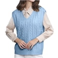 thumbnail image 2 of Ftwytp Women Argyle Sweater Vest V Neck Sleeveless Solid Color Jumpers Fall Winter Baggy Casual Pullover Warm Basic Cable Knit Sleeveless Vest Tunic Tops, 2 of 3