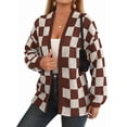 thumbnail image 1 of Cárdigan de Cuadros de Talla Grande para Mujer, Suéter Holgado con Estampado A Cuadros y Abertura Frontal, Prenda Exterior Marrón M, 1 of 9