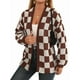 thumbnail image 1 of Cárdigan de Cuadros de Talla Grande para Mujer, Suéter Holgado con Estampado A Cuadros y Abertura Frontal, Prenda Exterior Marrón L, 1 of 9