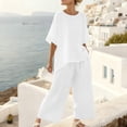 thumbnail image 2 of Cotton Linen Outfits 2 Piece Sets for Women Loose Casual Short Sleeve Top Wide Leg Pants Travel Beach Clothes (M, White), 2 of 8